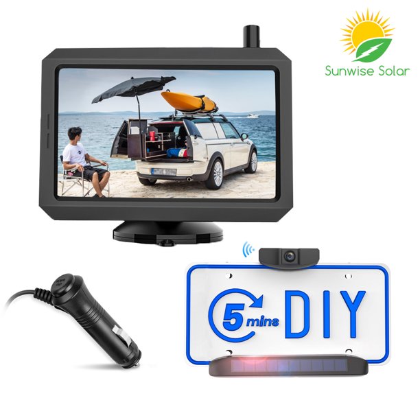 Solar Wireless Backup Camera with Monitos for Trucks, Wireless Rear View Camera BackUp Camera