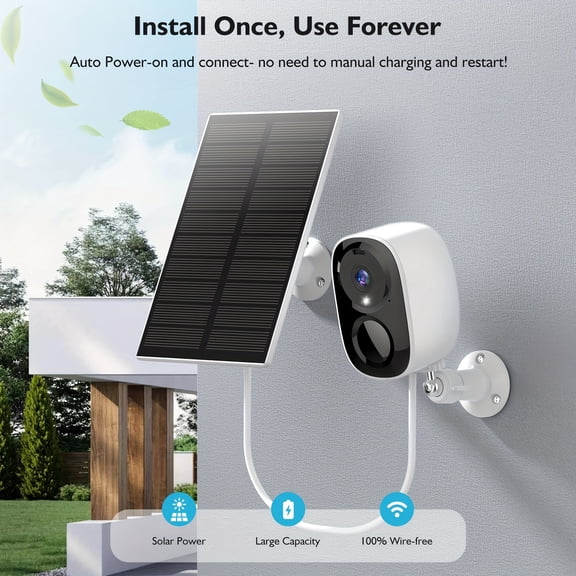 Solar Wireless Security Camera, 2K 3MP HD, 2.4G/5G WiFi, Solar & Battery Powered, AI Motion, Spotlight, Color Night Vision, 2-Way Audio, No Monthly Fee