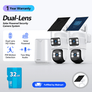 WEILAILIFE Wireless Solar Security Camera System Outdoor, 2-Pack Dual Lens, Base Station, 32GB