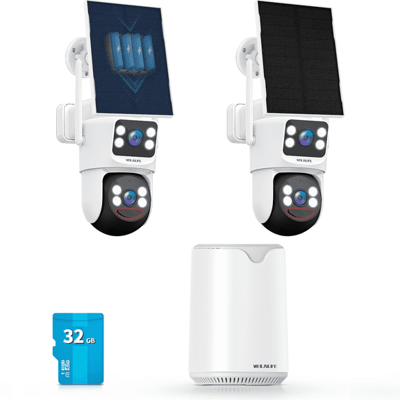 WEILAILIFE Solar Powered PTZ Security Camera System with 2-Way Audio, 4MP Dual Lens Security Cameras Wireless Outdoor