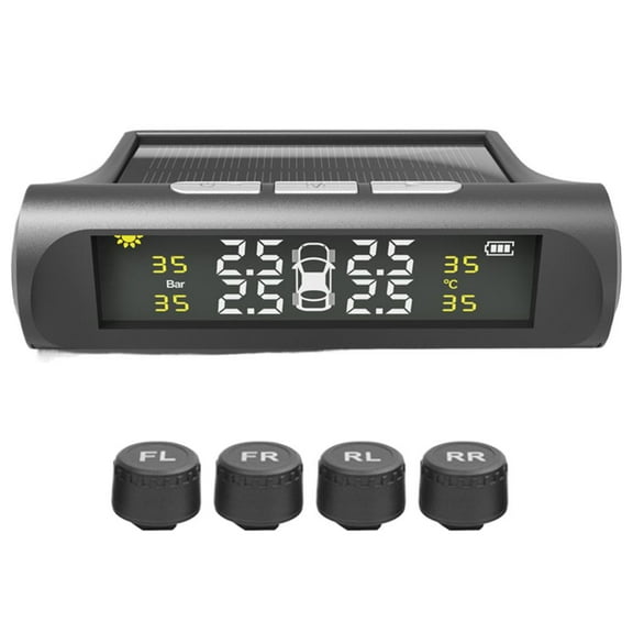 Solar Wireless Tire Pressure Monitor System - 4/6 Tire Real-Time Gauge with Alarms for Car Motorcycle Vehicle Safety