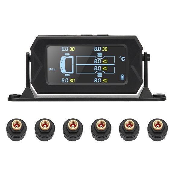 Solar Wireless Tire Pressure Monitoring System with 6 External Sensors