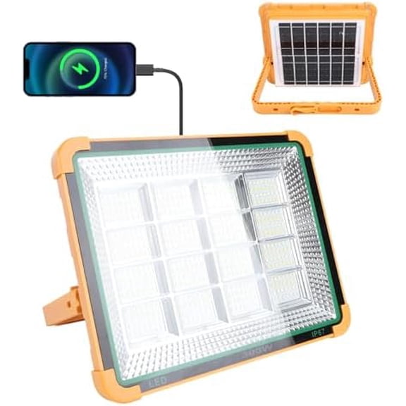 Solar Work Light, 300W LED 25000LM IP67 Water Proof Worklight with 4 Modes, Rechargeable 10000mAH Solar Panel, 448leds Super Bright for Outdoor Camping Fishing Emergency Car Repair
