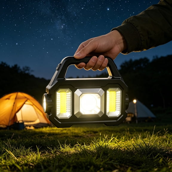 Solar Work Light with USB Charging, High Power LED Flashlight for Camping, Hiking, Emergency, Waterproof Portable Flood Light for Outdoor Activities