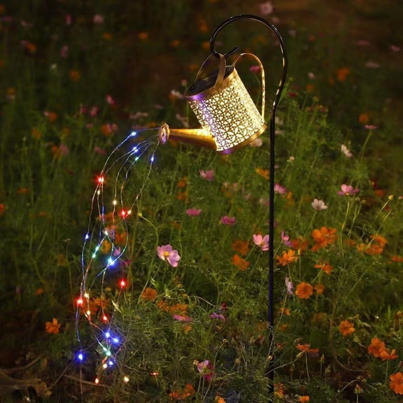 Solar Wrought Iron Kettle Lamp Hollow Projection Outdoor Garden Light,B