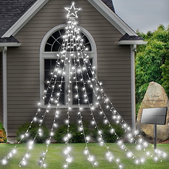 Solar Yard Decorations Star Lights 8 Modes Outdoor Waterproof Solar Powered Garden Star Lights for Christmas Holiday Wedding Party Wall Decorative Twinkle String Lights