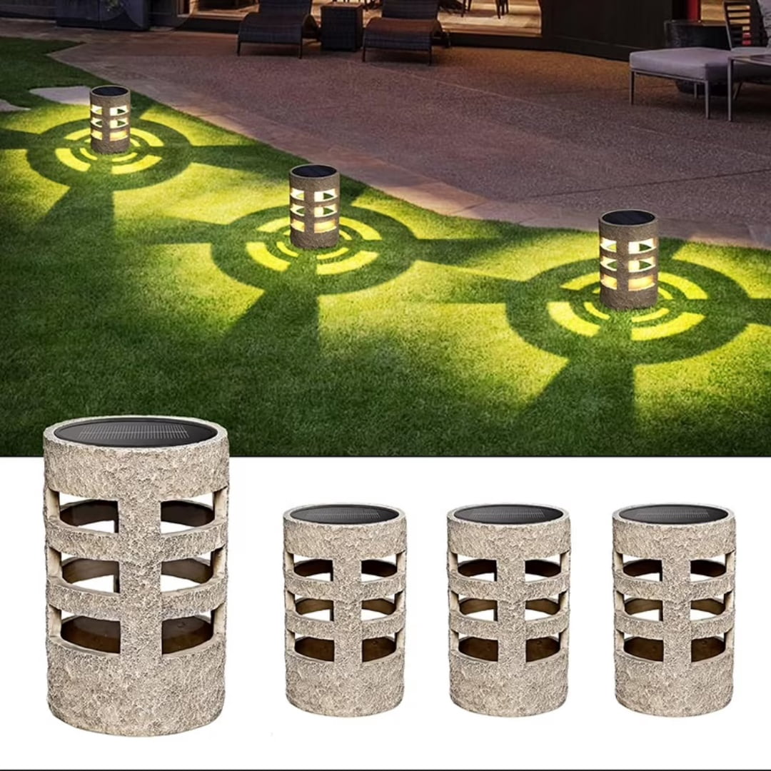 4 Pack Solar Pathway Lights, Round Pillar LED Yard Lights, Waterproof Outdoor Landscape Lighting for Garden & Walkway