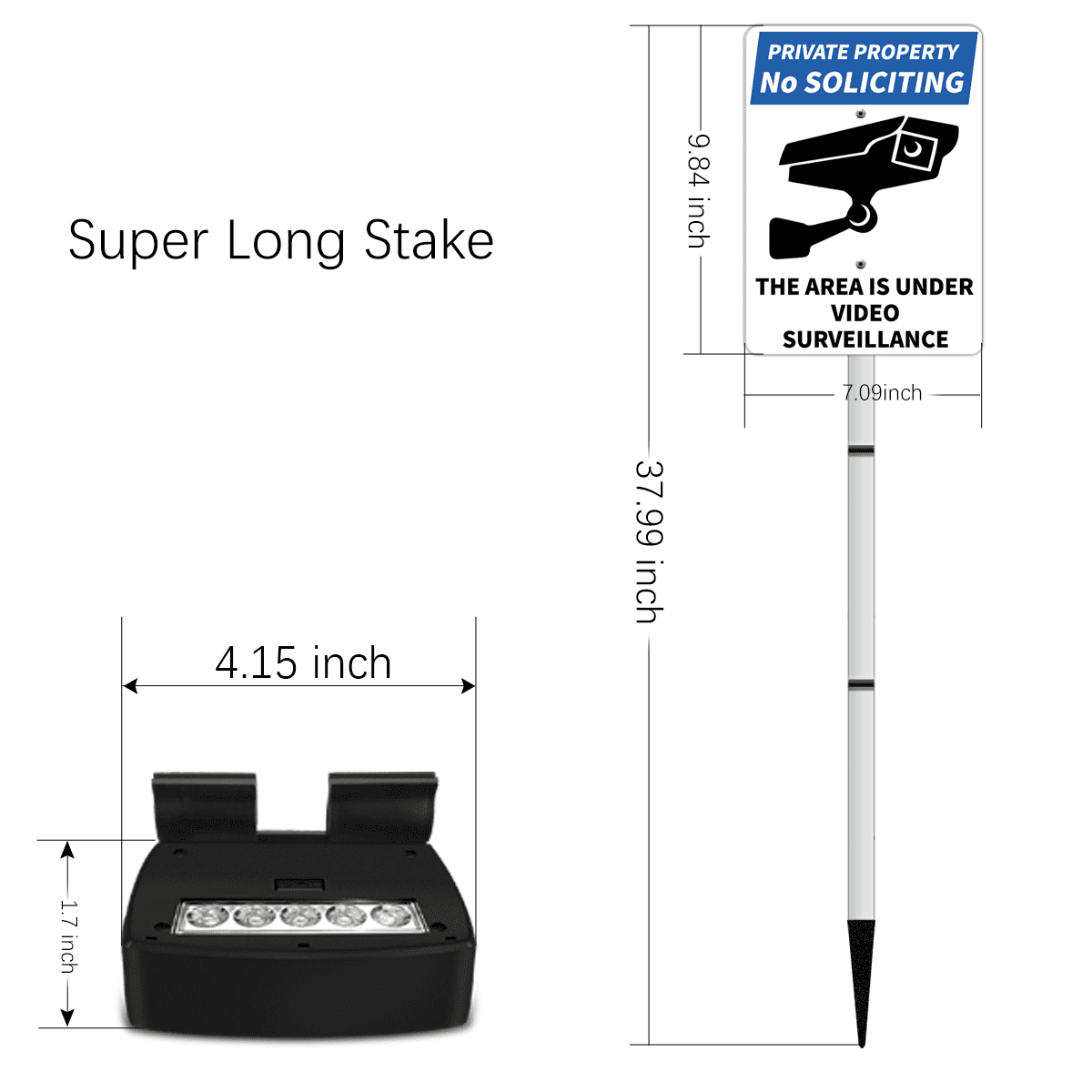Solar Yard Sign with Stakes No Soliciting Private Property Warning