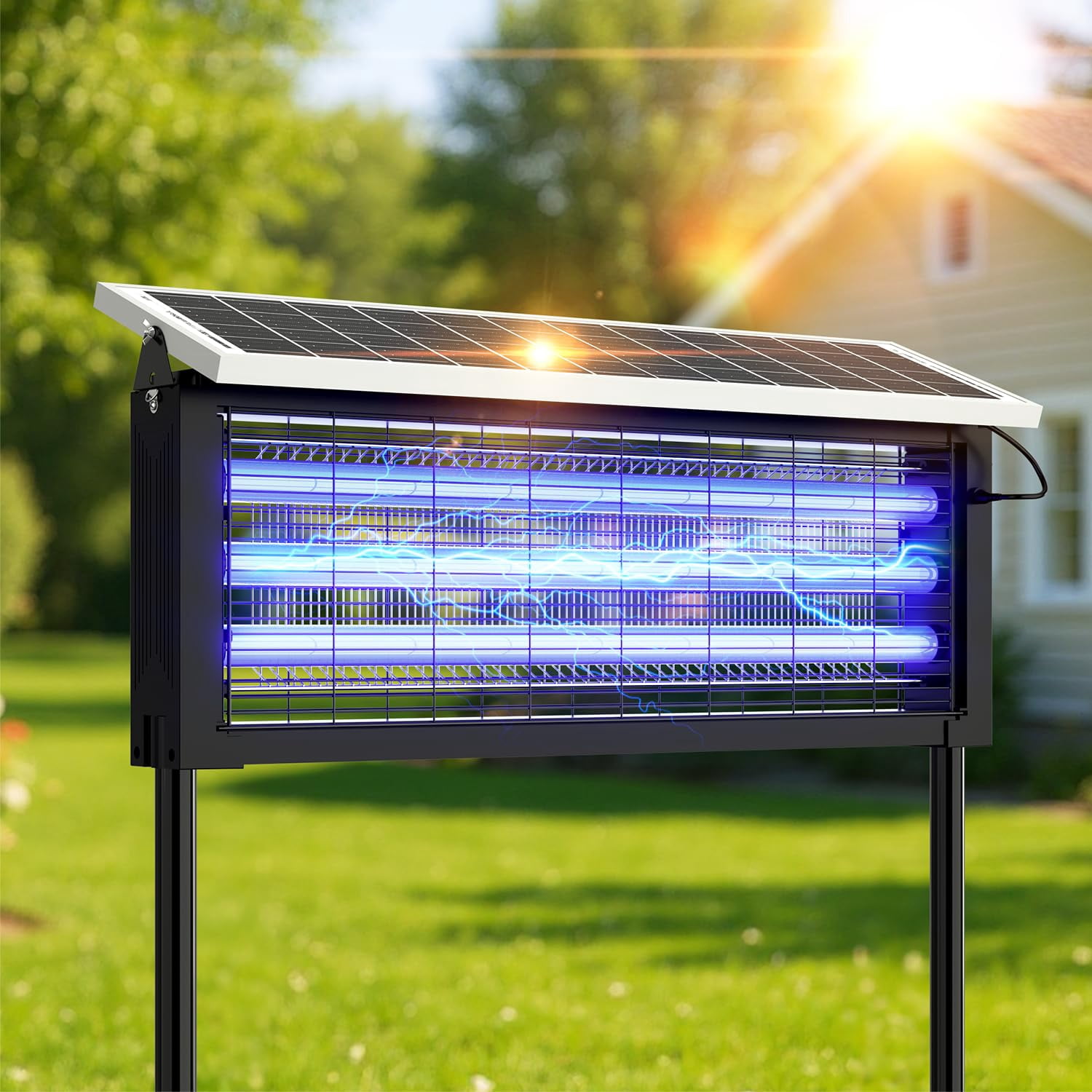 Solar Zapper Outdoor  30w Large Mosquito Electric Killer Waterproof & Portable Fly Rechargeable Flying Insect For Patio Yard Garden Home Camping Black