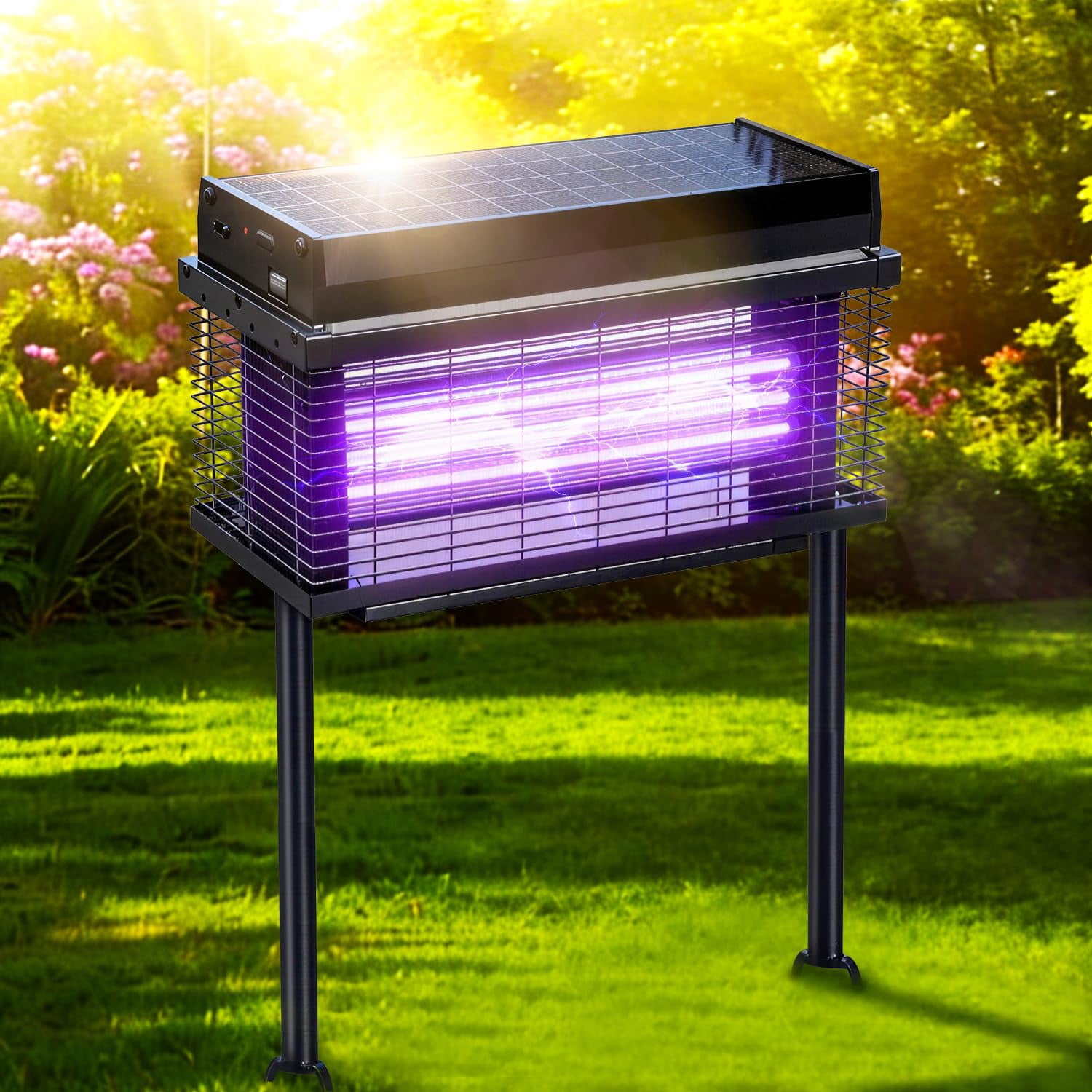 Solar Zapper Outdoor  4000 Sq.ft Mosquito With Smart Rain Off Rechargeable Killer Lamp Wireless Fly For Yard Patio Rv Camping (black)
