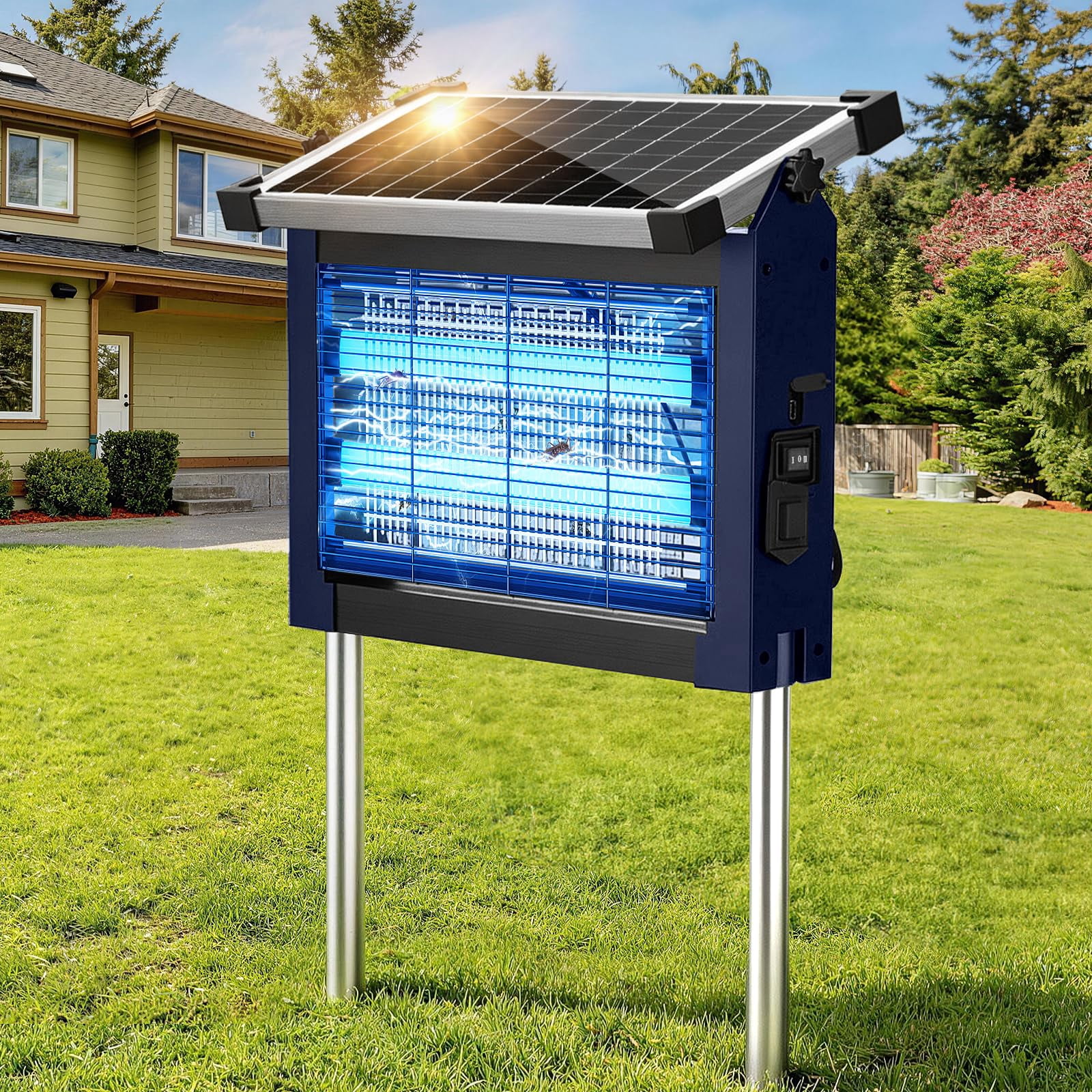 Solar Zapper Outdoor  4500v Mosquito Rechargeable Cordless Electric Killer Waterproof Fly Insect Portable For Indoor Camping Garden Patio