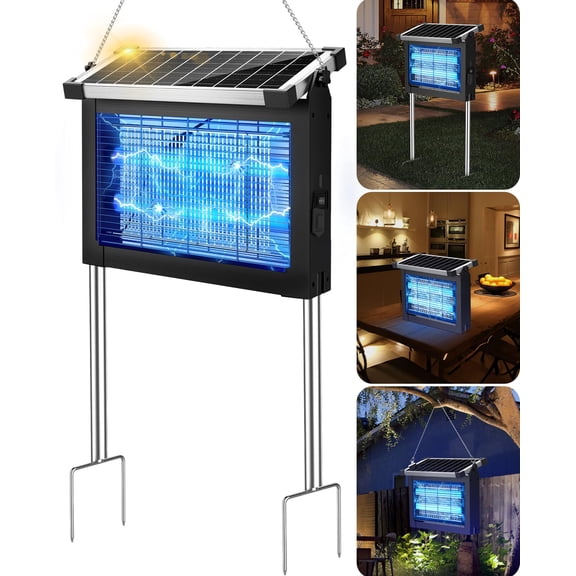 Solar Zapper Outdoor Indoor 4000mah Rechargeable Portable Fly 4500v Electric Mosquito Killer With Panel Sensor & 10ft Extension Cord Waterproof For Patio Camping Home Backyard