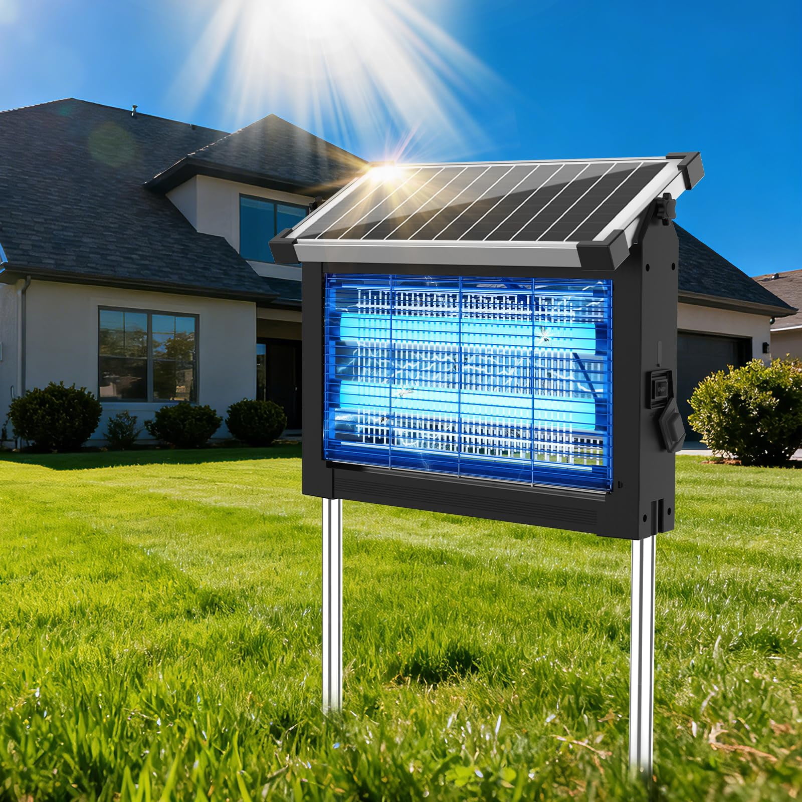 Solar Zapper Outdoor  Mosquito Waterproof Electric Fly Rechargeable Killer Lamp With 10w Panel 4500v Cordless For Backyard Patio Garden Rv Camping