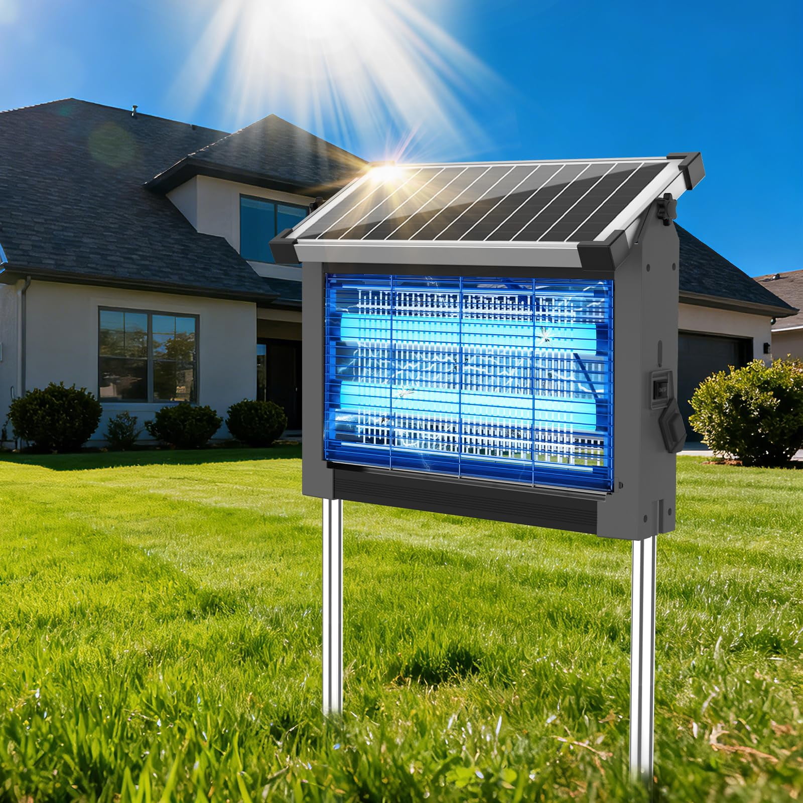 Solar Zapper Outdoor  Mosquito Waterproof Electric Fly Rechargeable Killer Lamp With 10w Panel 4500v Cordless For Backyard Patio Garden Rv Camping