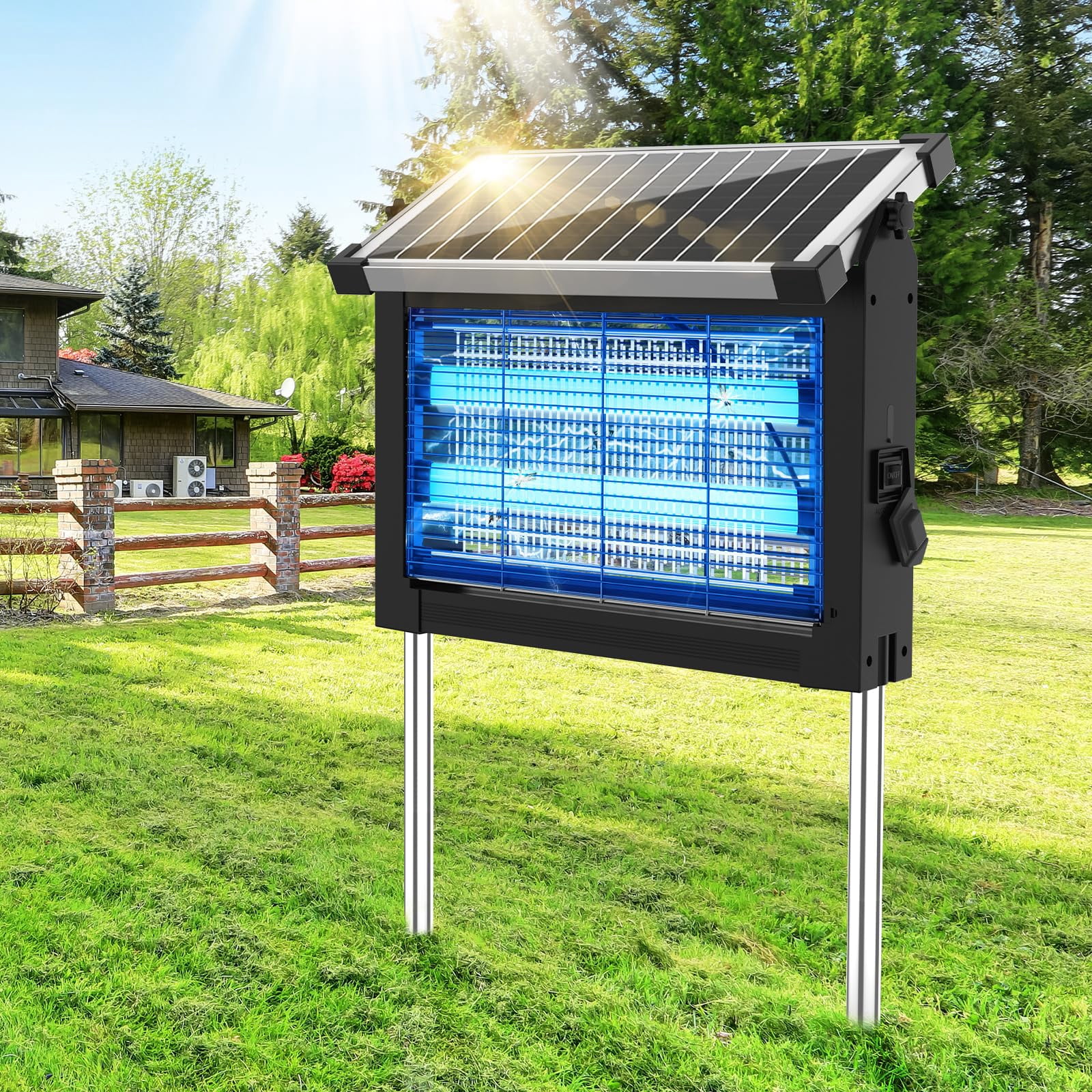 Solar Zapper Outdoor Waterproof  4500v High Power Cordless Mosquito With Smart Light Sensor Dual & Usb Rechargeable Insect Killer For Patio Garden Backyard Indoor Use