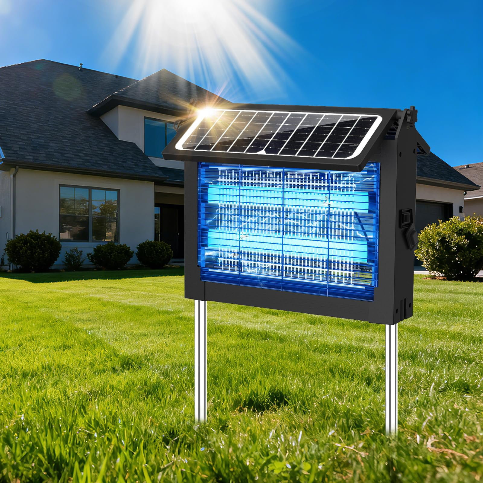 Solar Zapper Outdoor With Dual Panel  4500v Mosquito Waterproof Rechargeable Electric Fly Cordless Killer For Backyard Patio Garden Rv Camping