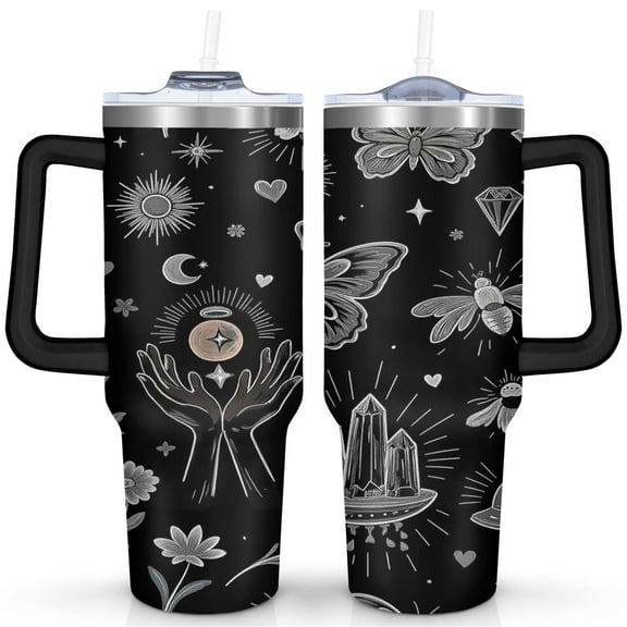 Solar and Lunar Eclipse 40oz Travel Mug - Mystical Cosmic Elements - Leak-Proof Lid - Eco-Friendly Cup
