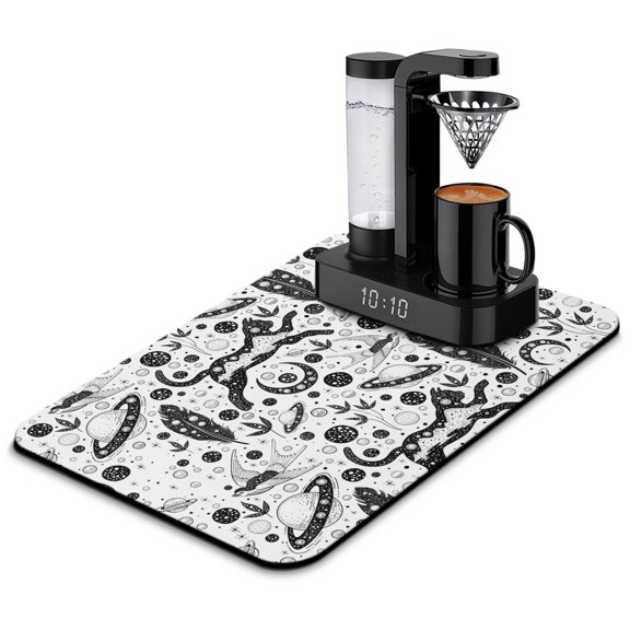 Solar and Lunar Eclipse Coffee Maker Mat - Mystical Moon and Sun Absorbent Mat - 4-Layer Eco-Friendly Coffee Bar Mat - Ethereal Cosmic Elements