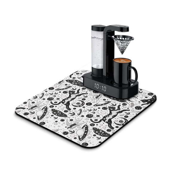 Solar and Lunar Eclipse Coffee Maker Mat - Mystical Moon and Sun Absorbent Mat - 4-Layer Eco-Friendly Coffee Bar Mat - Ethereal Cosmic Elements