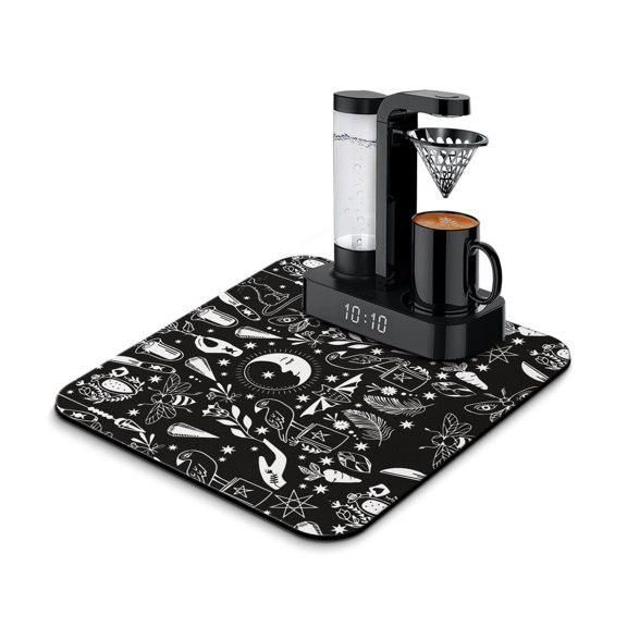 Solar and Lunar Eclipse Coffee Maker Mat - Mystical Moon and Sun Absorbent Mat - 4-Layer Eco-Friendly Coffee Bar Mat - Ethereal Cosmic Elements