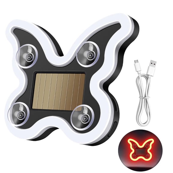 Solar and USB-C Powered LED Butterfly Car Ambiance Light, Automatic Motion Sensing Interior Mood Lamp with 6 Modes, Red