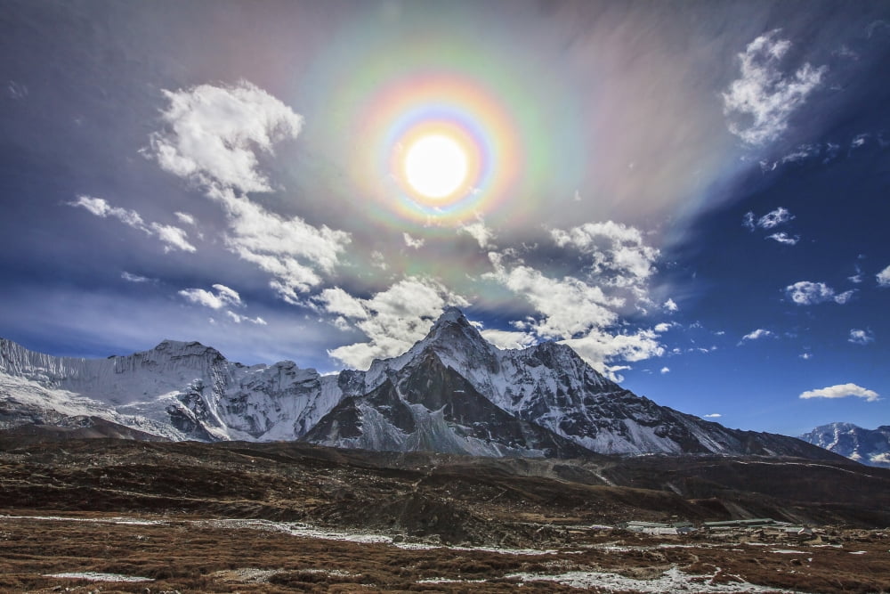 Solar corona above the Ama Dablam mountain in the Himalaya range of easten Nepal Canvas Art - Jeff DaiStocktrek Images (34 x 23)