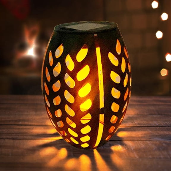 Solar desk lamp with flashing flame light, outdoor waterproof, metal desktop decorative lamp with hollow design for desktop garden