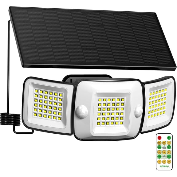 Solar floodlight outdoor waterproof, 60001500 split type monochrome from dusk to dawn security light with dual motion sensors, remote control, 9.8 feet cable suitable for yard garden house - white li