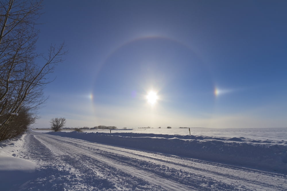 Solar halo and sundogs in southern Alberta Canada Canvas Art - Alan DyerStocktrek Images (35 x 23)