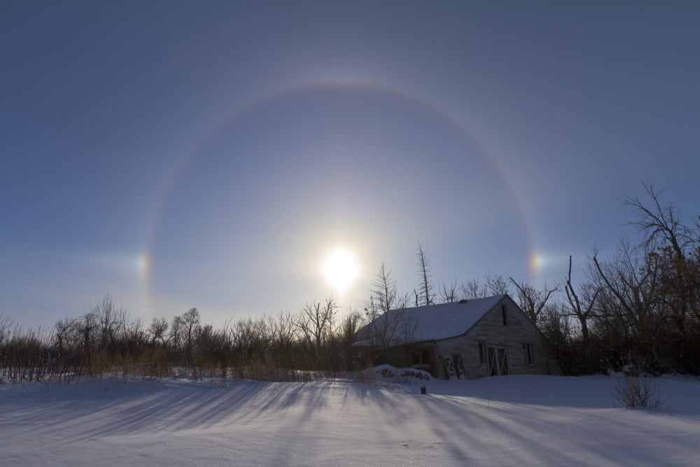Solar halo and sundogs in southern Alberta Canada Canvas Art - Alan DyerStocktrek Images (35 x 23)