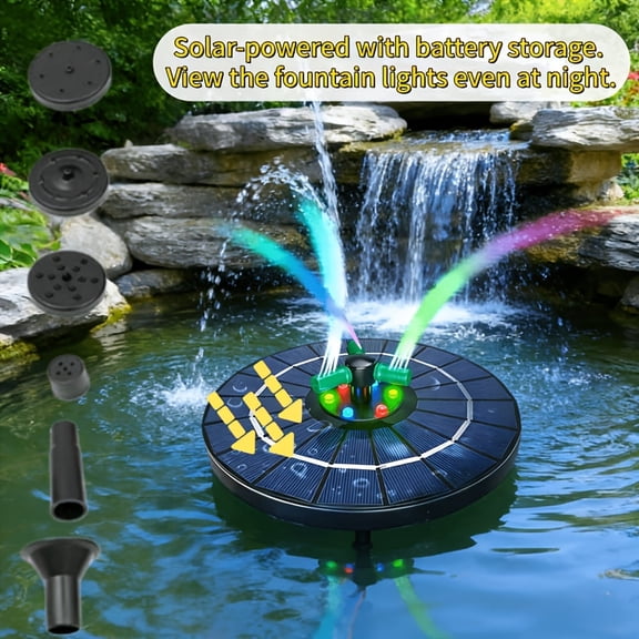 Ultra Fish Solar Floating Fountain Set, 6V Solar Panel, LED Lights, Submersible Pump, Adjustable Water Valve, 360 Rotatable Nozzle, for Bird Bath, Pond, Garden and Outdoor Landscape