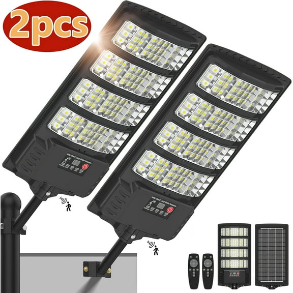 Solar lights Solar Street Security Flood Pole Barn Commercial Parking Lot Light Outdoor Dusk to Dawn Motion Sensor Remote Control Led Lamp,2-Pack