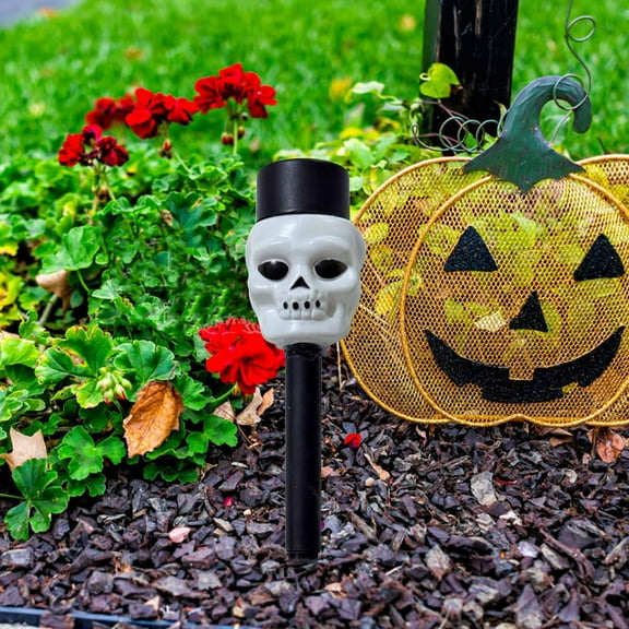 Solar or Plug-In Pumpkin Skull Lamp - Outdoor Halloween Decor Waterproof Garden Stake Light Pathway Illuminator Spooky Porch Light(A)
