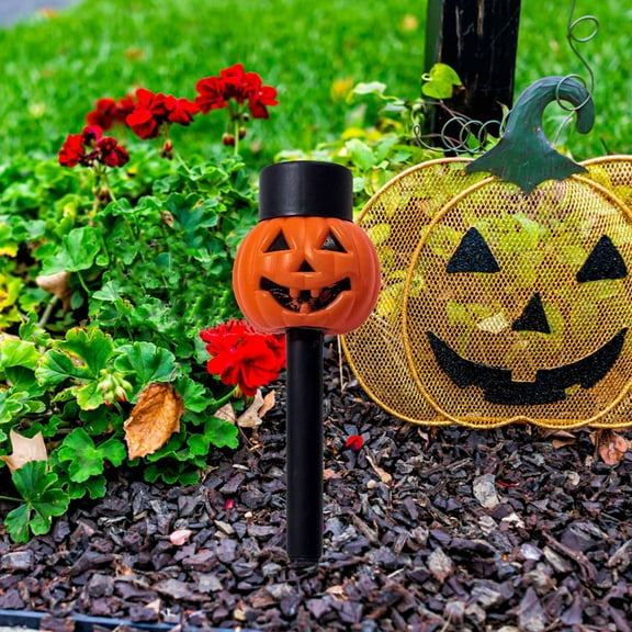 Solar or Plug-In Pumpkin Skull Lamp - Outdoor Halloween Decor Waterproof Garden Stake Light Pathway Illuminator Spooky Porch Light(B)