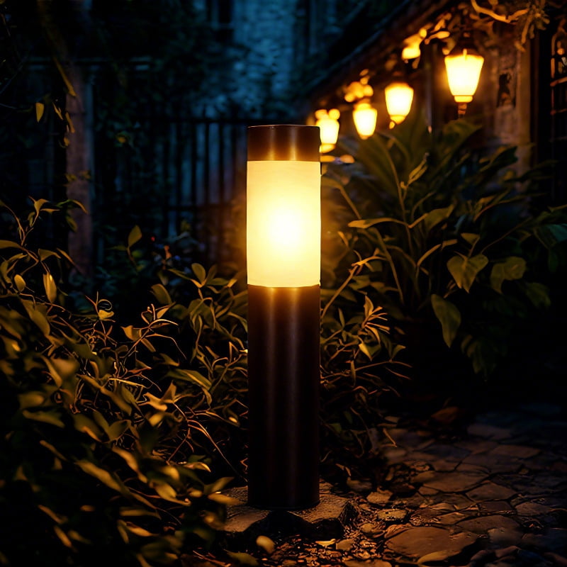 Solar pathway lights outdoor, cylindrical garden lights, auto on/off, waterproof, warm white LED