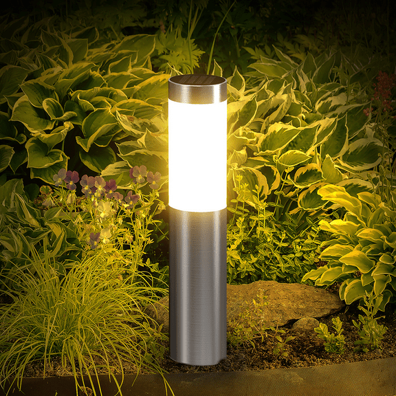 Solar pathway lights outdoor, cylindrical garden lights, auto on/off, waterproof, warm white LED
