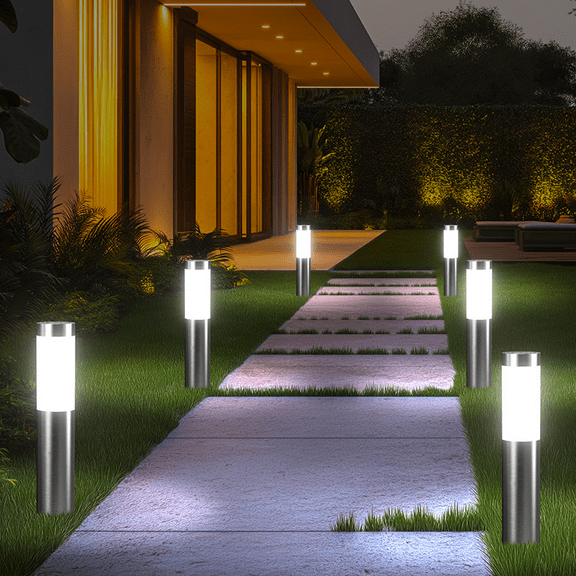 Solar pathway lights outdoor, cylindrical garden lights, auto on/off, waterproof, warm white LED