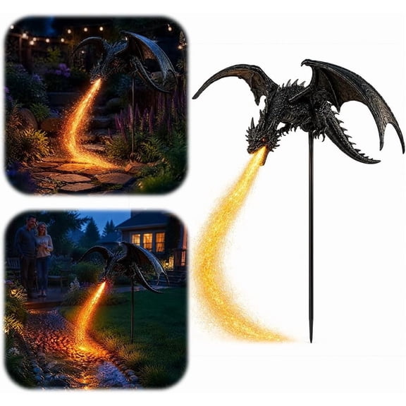 Solar-powered Dragon Flame Garden Decorative Lights, Dragon-shaped Garden Statue Ground Lights, Weatherproof Outdoor Solar Lights, Suitable for Courtyards, Lawns, Pathways, Flower Beds, and Terraces