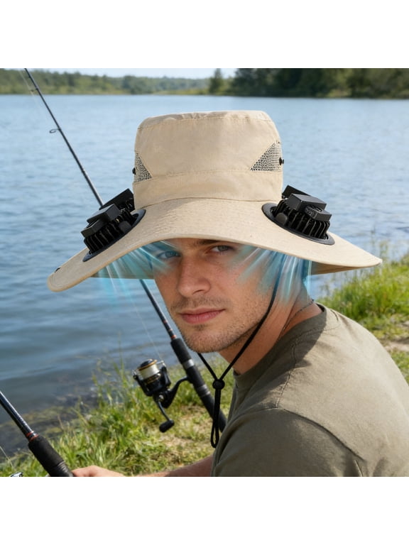 Solar-powered Four head-fan Hat, Large Area Sun Protection, Adjustable Visor with Fan for everyone.Beige