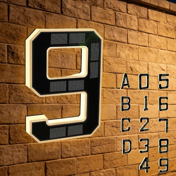 Solar-powered Outdoor House Number Light, Light Up Waterproof Address Sign for Home Garage Yard, Easy Install No Wiring Modern Design for Home Garage Shop