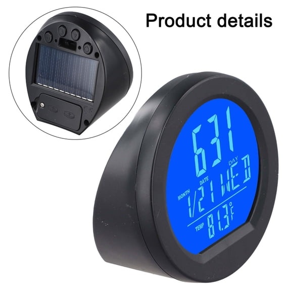 Solar powered car digital clock thermometer dashboard luminous LCD display