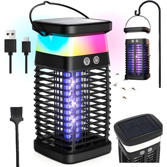 Solar-powered insecticidal lamp outdoor & indoor, 4200 electric mosquito swatter with charging 4000 battery, waterproof fly trap suitable for fruit flies, moths, portable pest control indoor and outd