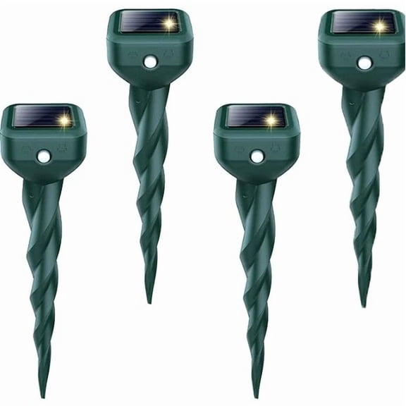 Solar-powered mole repellent, 4 packs of snake and skunk repellent, for yards, 50 waterproof ultrasonic deterrent stake, get rid of rabbits, groundhogs, voles, chipmunks, deer, and peccaries, for law