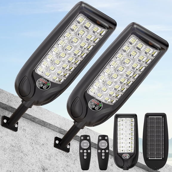 Solar street light outdoor, 3-color warm white dawn to dusk 65 waterproof with motion sensor and remote control for outdoor paths, yard, garden, walkway