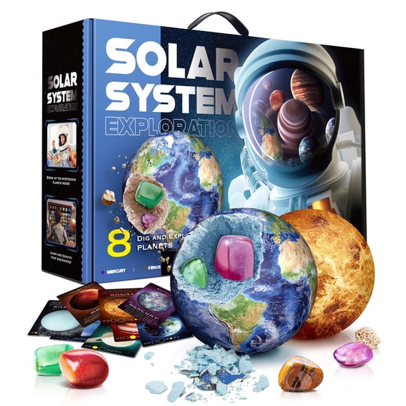 Piano Potato Gemstone Dig Kit - Dig It Up 40 Real Gems & Crystals with Mining Kit Tools, Solar System Eight Planets Toys for Kids Age 6+