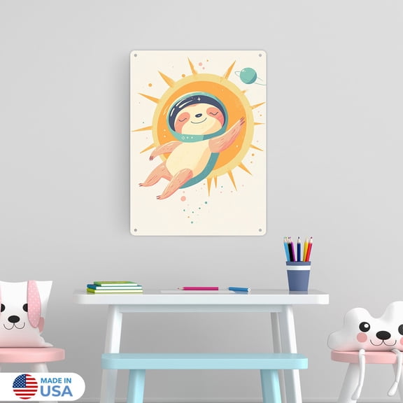 Solar the Sloth Metal Sign Wall Decor by Dancing Littles Jungle - Size 12x16 inch