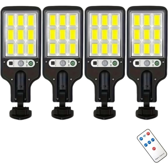 Solar wall Lights Outdoor, Solar Lights Outdoor Wide Angle Solar Flood Lights Motion Sensor Dusk to Remote Control IP66, Parking Lot Lights Commercial for Yard (4, COB-9)