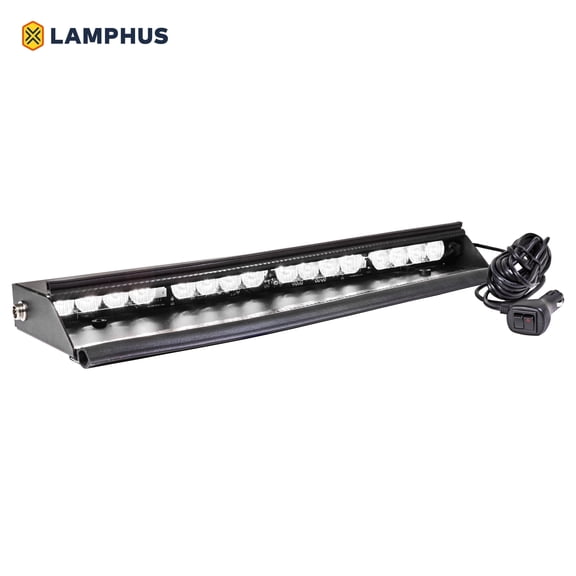 SolarBlast 18" 16-Watt LED Emergency Visor Light - Driver Side [Universal Fit] [48 Flash Patterns] [12.5 ft Cord] [Plug-and-Play] Interior Dash/Windshield LED Strobe Light Bar - White