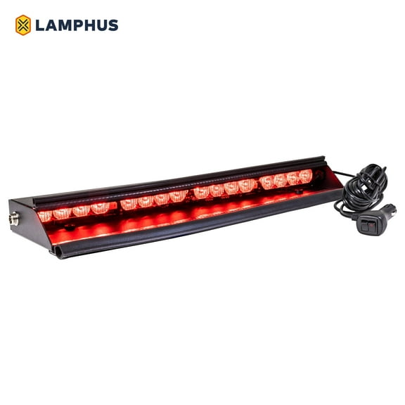 SolarBlast 18" 16-Watt LED Emergency Visor Light - Driver Side [Universal Fit] [48 Flash Patterns] [12.5 ft Cord] [Plug-and-Play] Interior Dash/Windshield LED Strobe Light Bar - Red