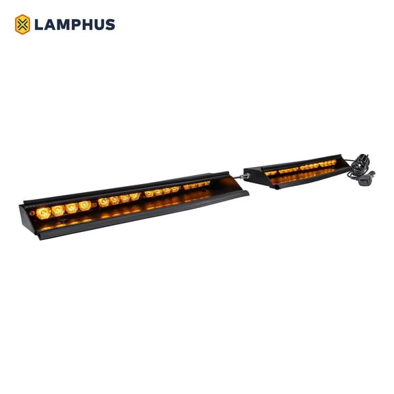 SolarBlast 18" 16-Watt LED Emergency Visor Light Kit [Universal Fit] [48 Flash Patterns] [12.5 ft Cord] [Plug-and-Play] Interior Dash/Windshield LED Strobe Light Bar - Amber